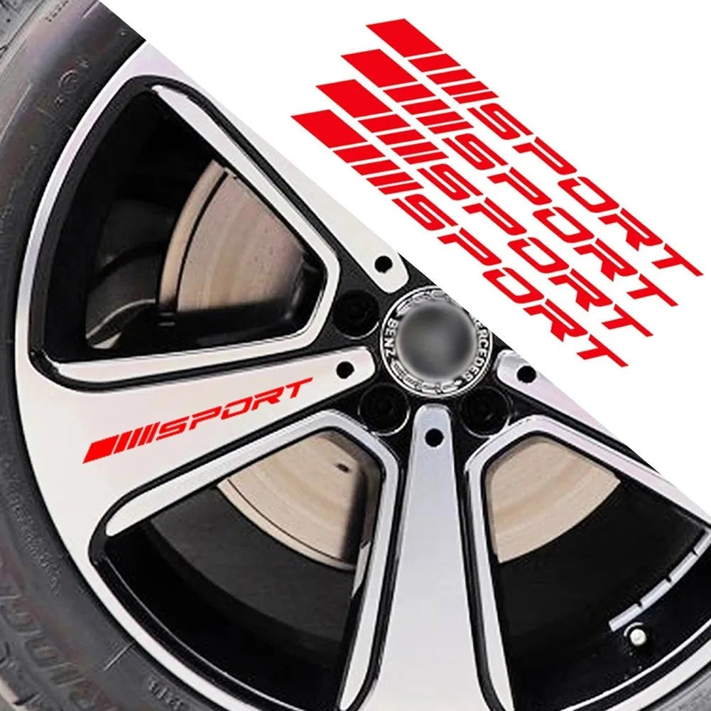 PET hollow sports series car rim stickers in black, red and white colours