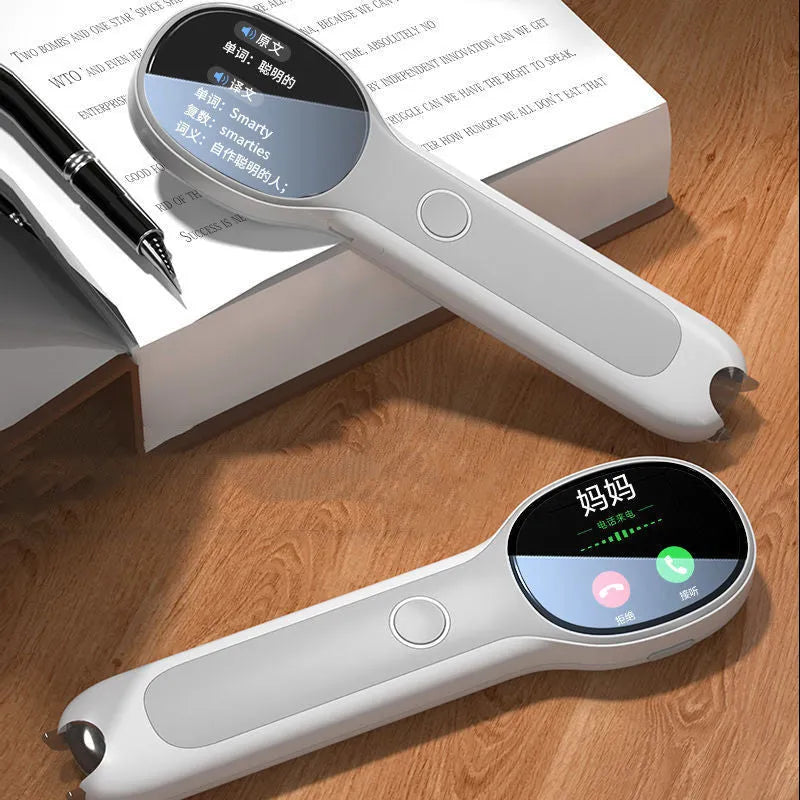 White universal reading pen with USB cable for English learning and bilingual translation
