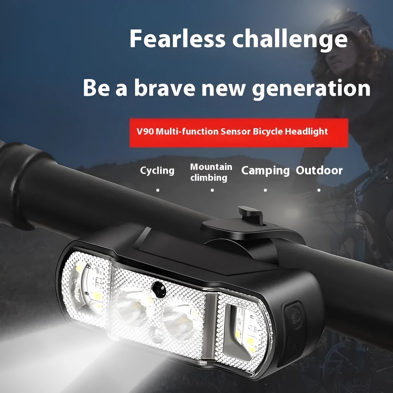 Black bicycle headlight with LED illumination for cycling safety