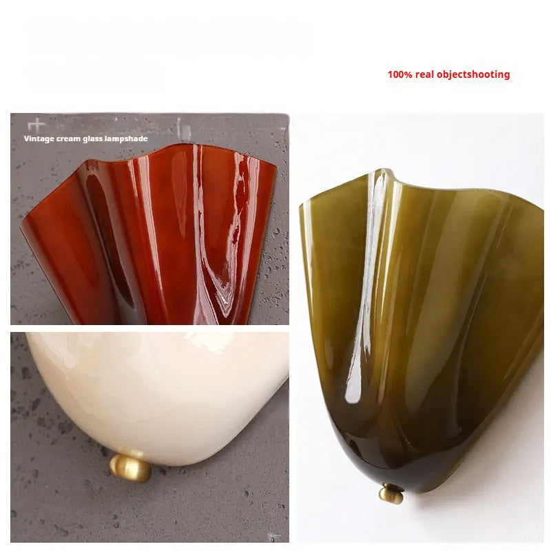 American retro berry glass wall lamp in iron with French shell design, 28x24x13cm, warm light 3000K
