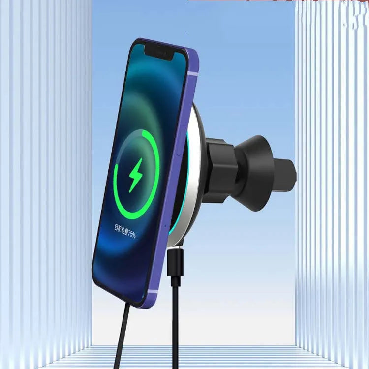 15W magnetic wireless car charger with air vent clip bracket.