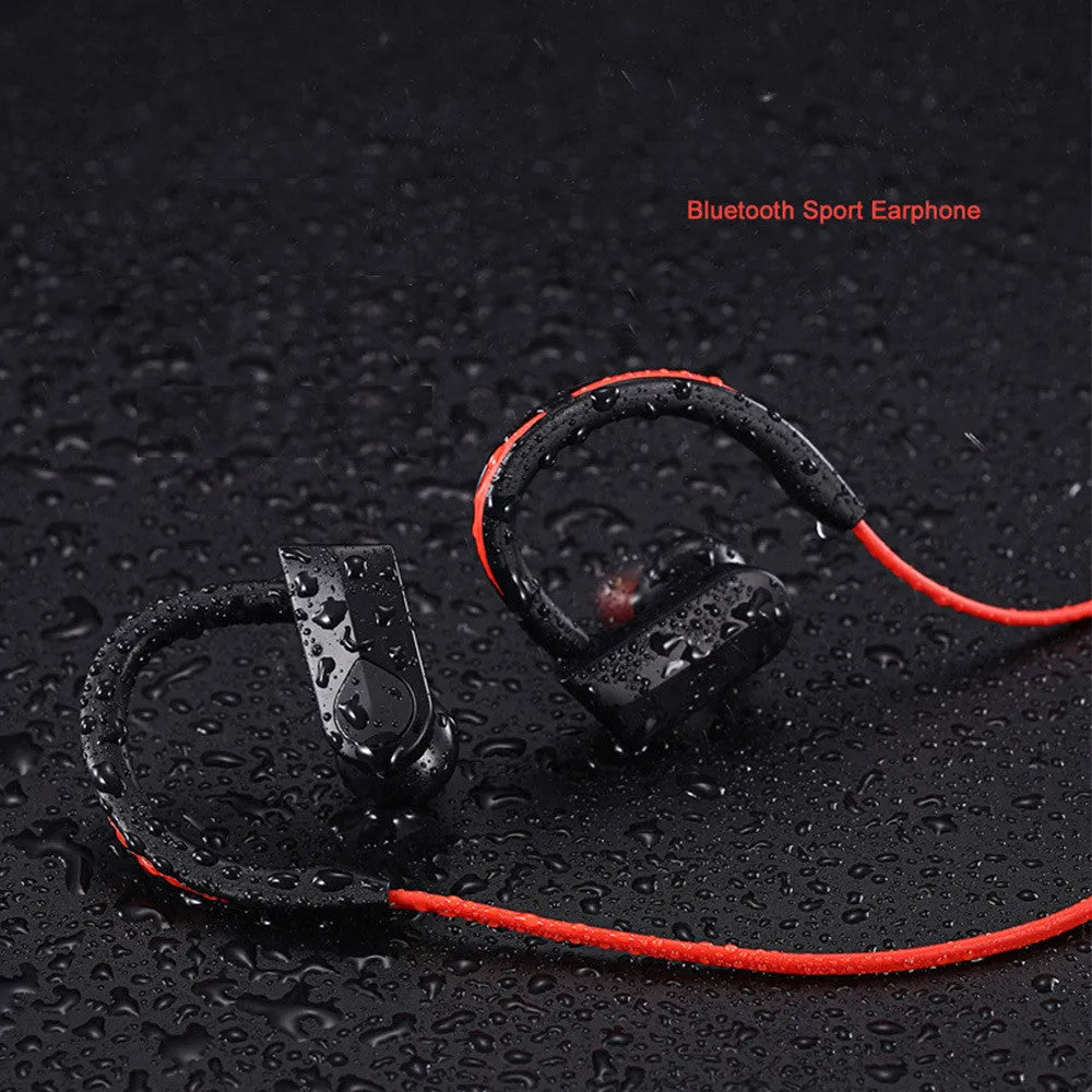 Wireless neck mounted Bluetooth earphones in black showing neckband design with earpieces and USB charging cable