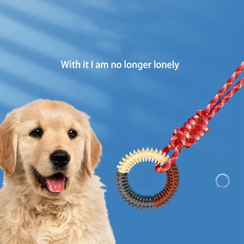 43cm blue braided rope pet toy with multiple knots for puppy chewing relief