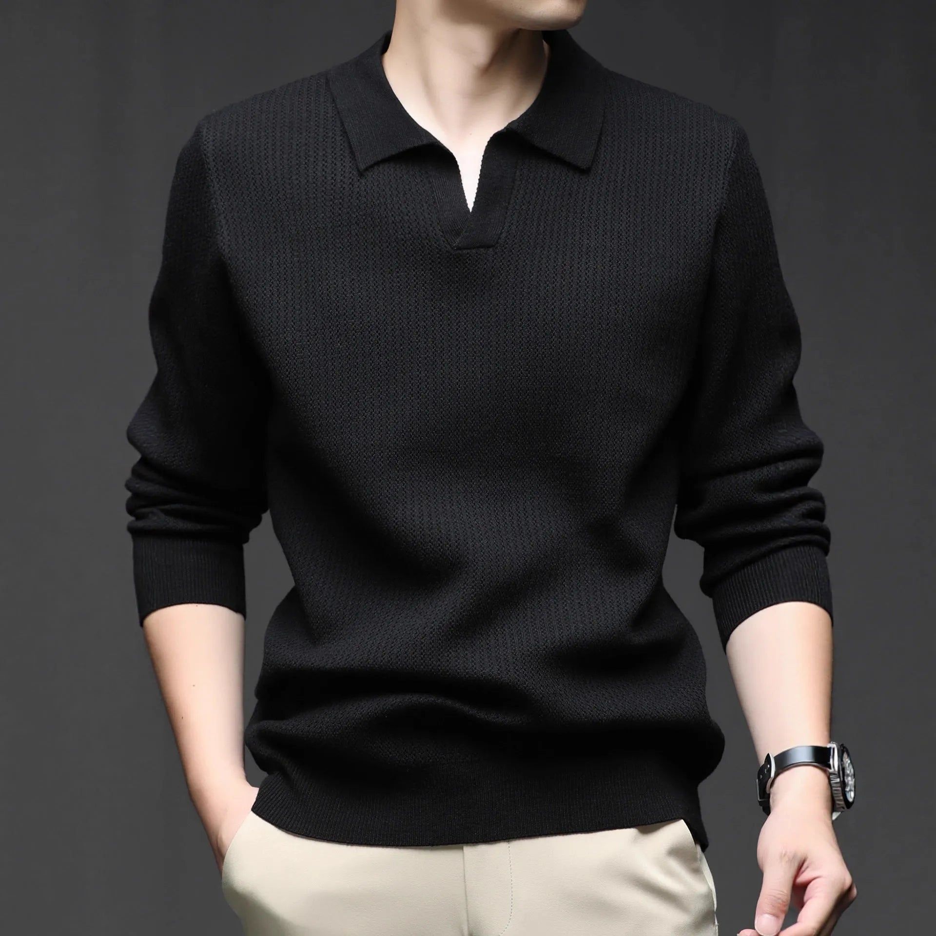 Men's loose pullover sweater in green, black, camel, or brown for autumn casual wear