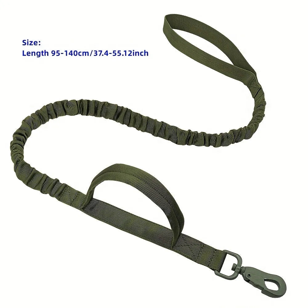 Retractable dog leash with ergonomic handle in black, green, or khaki, showing extended 5m cord.