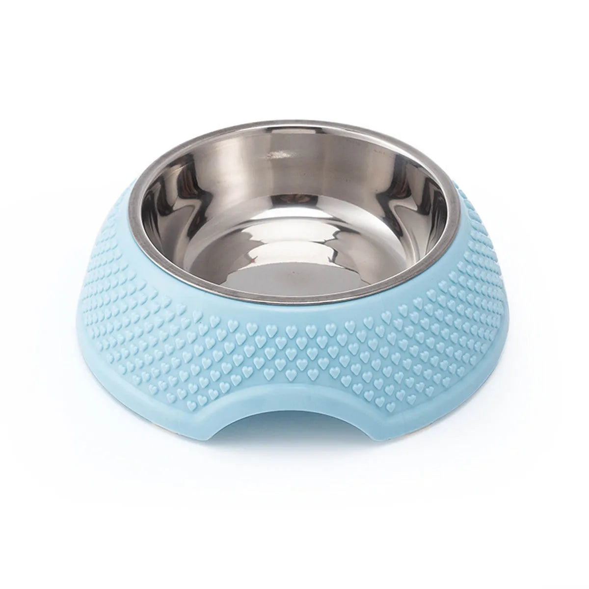 Stainless steel pet bowl with non-slip base in blue, green, or pink, 19cm diameter