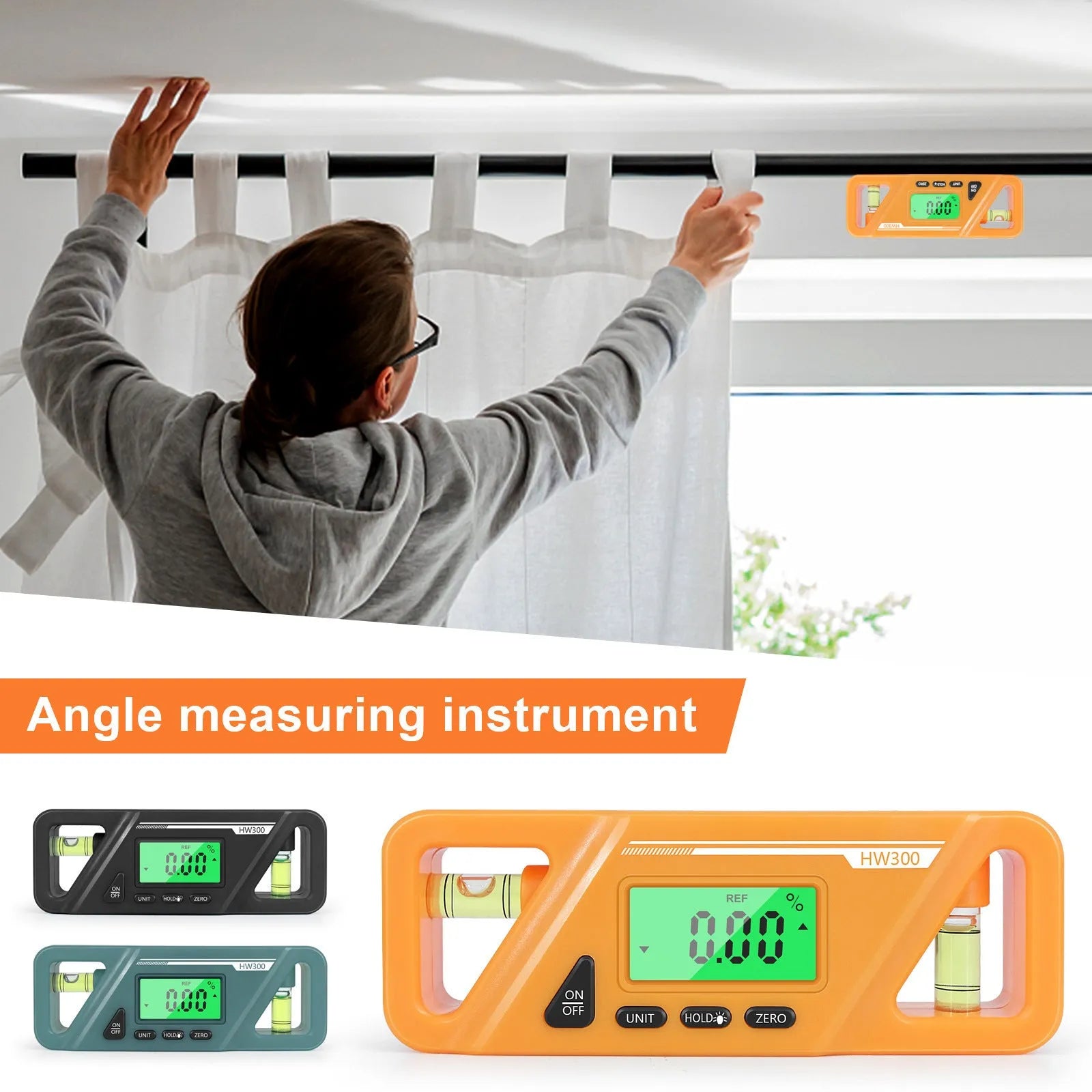 Digital inclinometer level meter with magnetic base showing angle display, measuring 115mm long