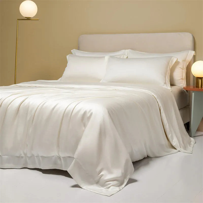 200 thread count Lenzing Tencel quilt sheets in Aurora Blue colour on a UK double bed