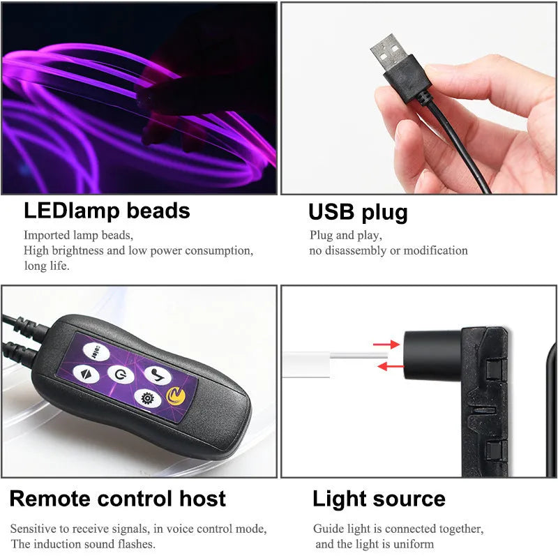 Car LED atmosphere light strip with USB connector for dashboard and centre console colour changing lighting