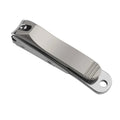 Anti-splash portable plastic case open to show stainless steel nail grooming tools in brown, white, and green.