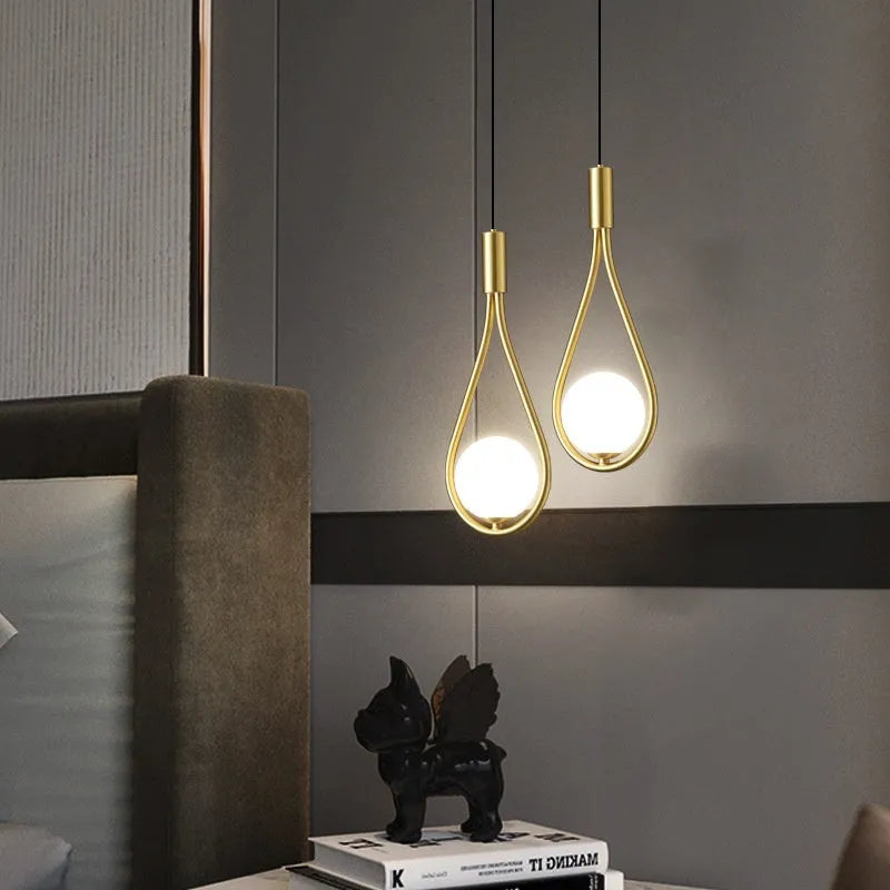 Copper modern minimalist bedside chandelier with 220V voltage and three light colour options for bedroom lighting