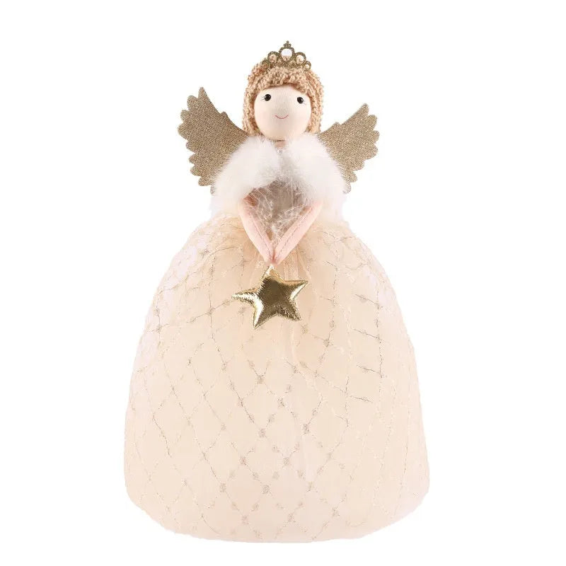 Gold non-woven fabric angel doll ornament measuring 26cm tall for shelf decoration