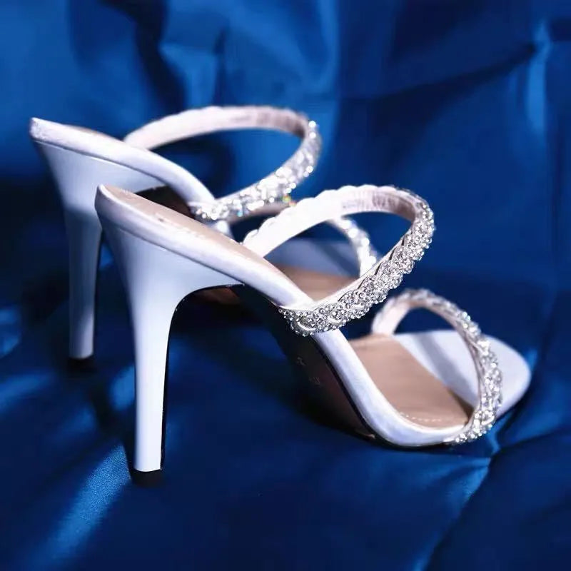 Women's fish mouth stiletto high heels in PU with rubber sole, black or white, sizes 34-45