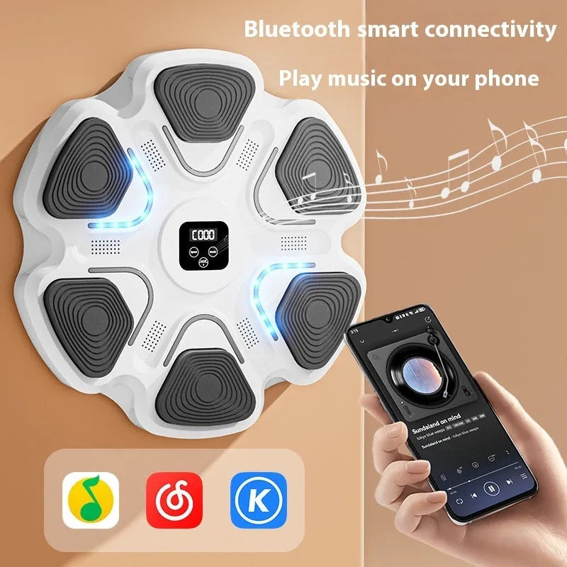 Smart music boxing machine wall target with electronic display showing strike accuracy