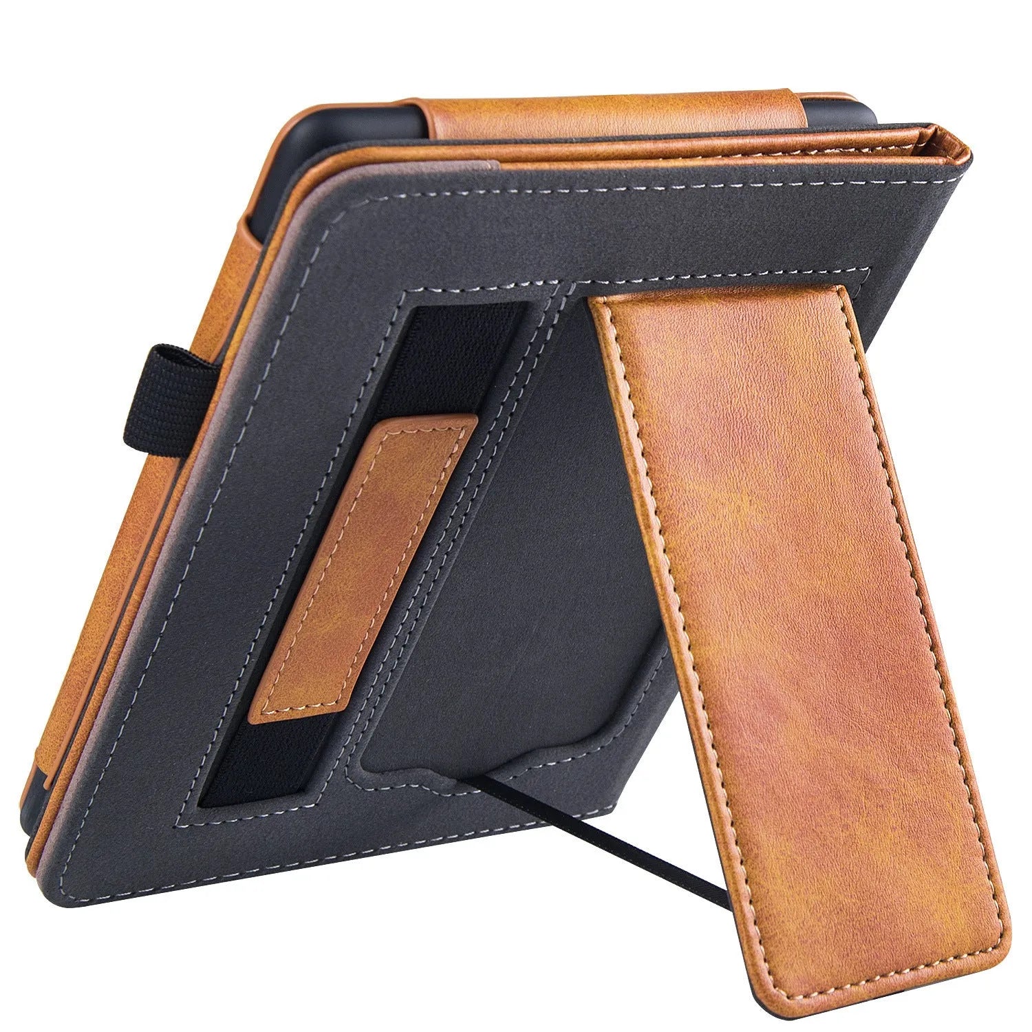 Kindle Paperwhite 5 leather case with wrist splint bracket in various colours like Black Calfskin and Starry Sky