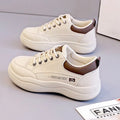 Women's Korean-style leather white shoes with cross straps, 3-5cm heel, and rubber soles