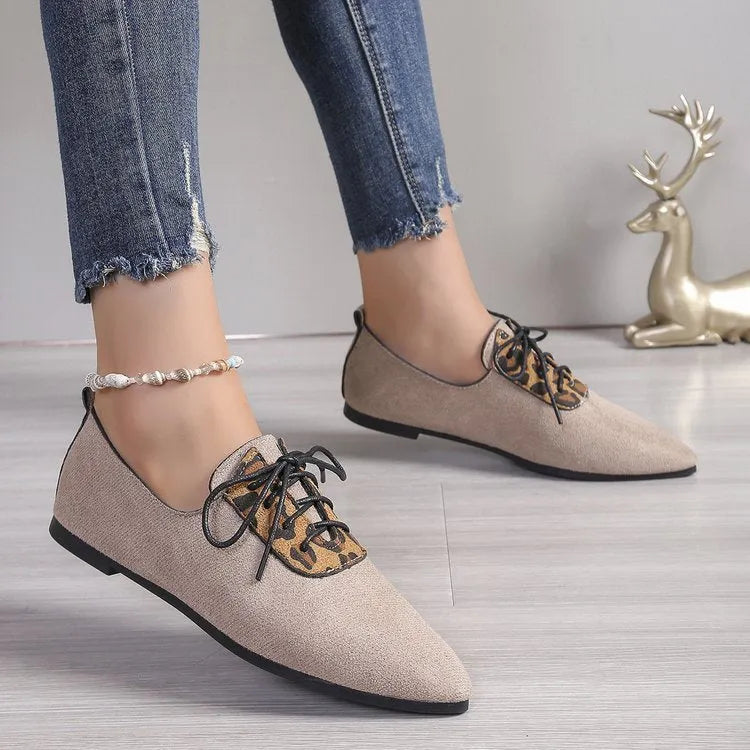 Beige leopard print pointed toe pumps for women in plus sizes 36 to 43 with artificial PU upper