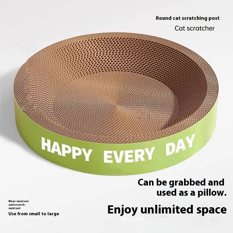 Green round cat nest with integrated scratching board, 50cm diameter and 55cm height measurements