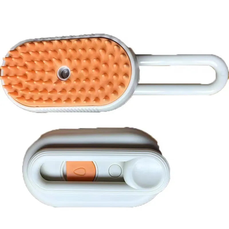 Pet spray massage comb with rotating heads in avocado green colour, showing 200ml essence container and ergonomic handle