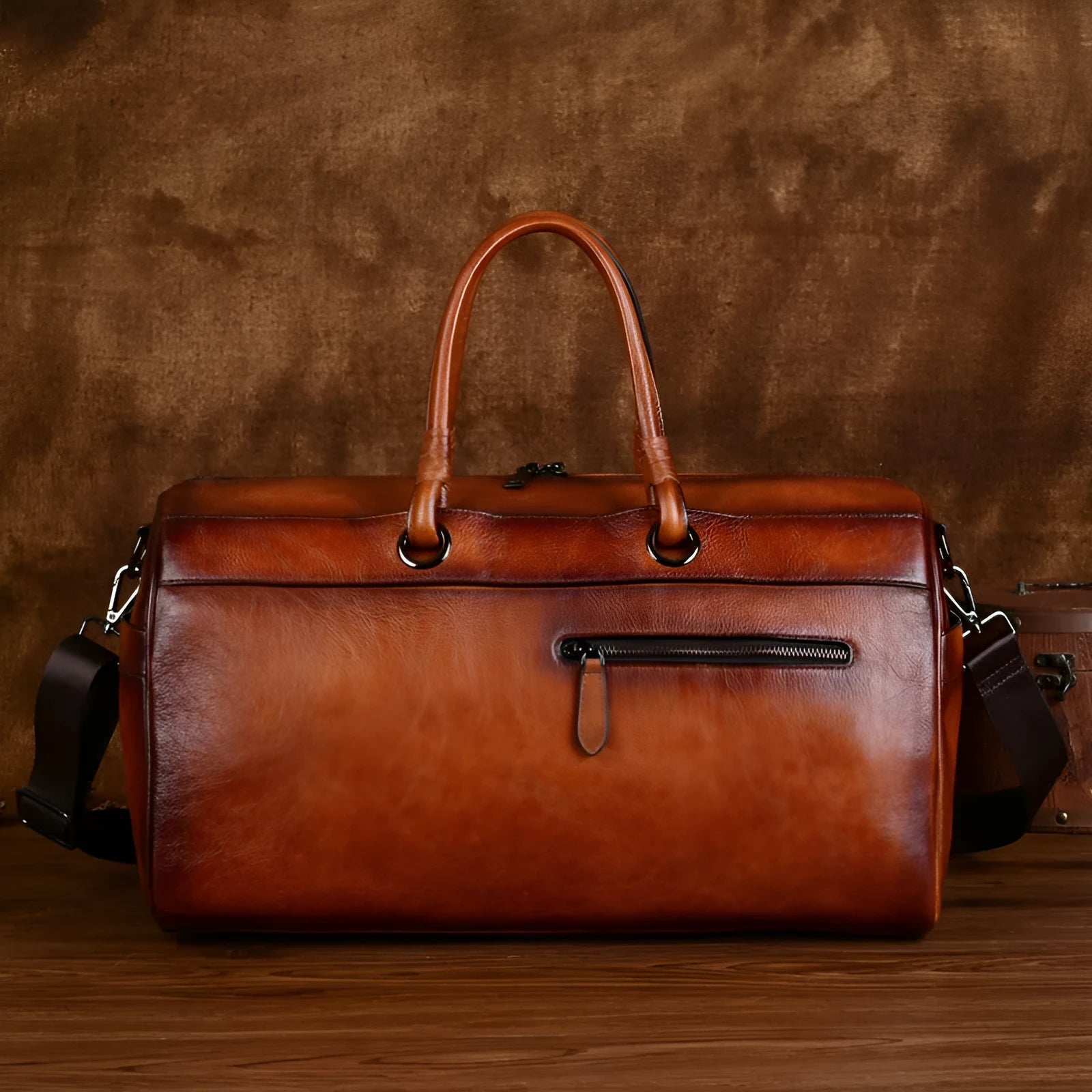 Brown retro style leather handbag made from first layer cowhide with large capacity.
