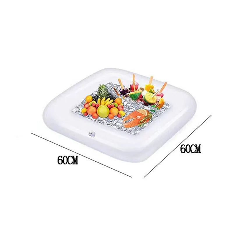 Inflatable ice bar with cup holders and yellow ice bucket for party drink service