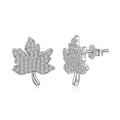 Pair of 925 silver maple leaf earrings for women with platinum-tone electroplating, each measuring 13.3 x 15mm.