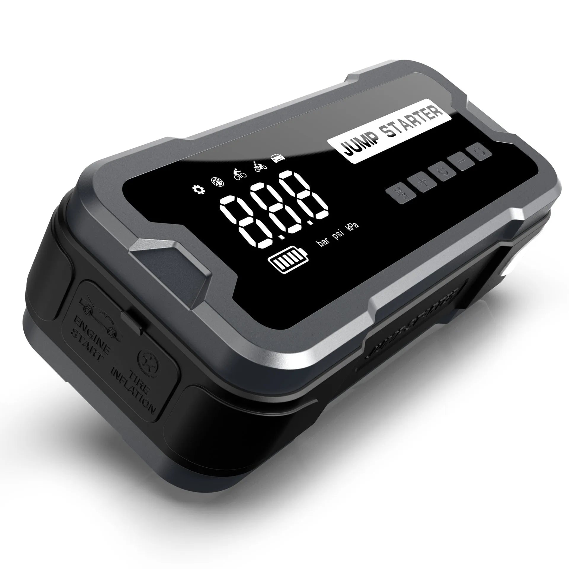 CY53 model car jump starter and tyre inflator combo unit with digital display screen
