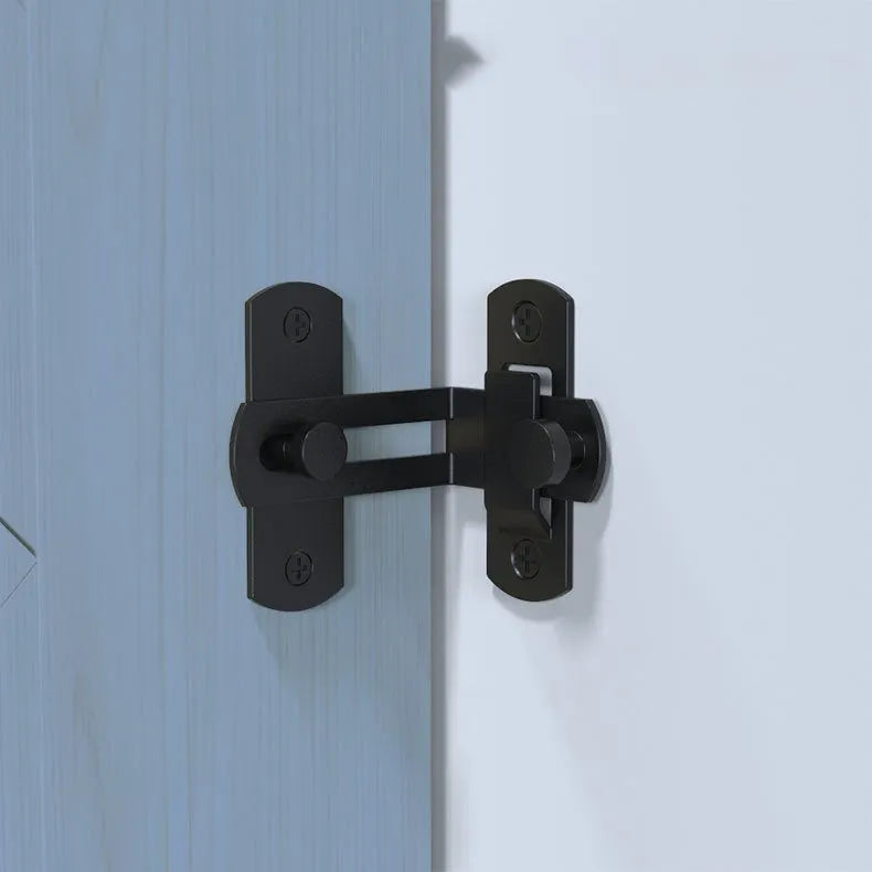 90-degree black carbon steel sliding door lock with flat stainless steel shackle for warehouse and barn doors