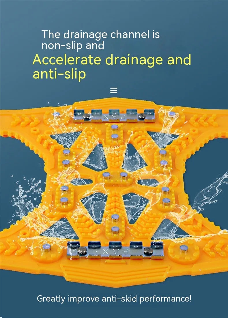 Universal armoured steel plate tyre chains for cars and SUVs in black or yellow with tools