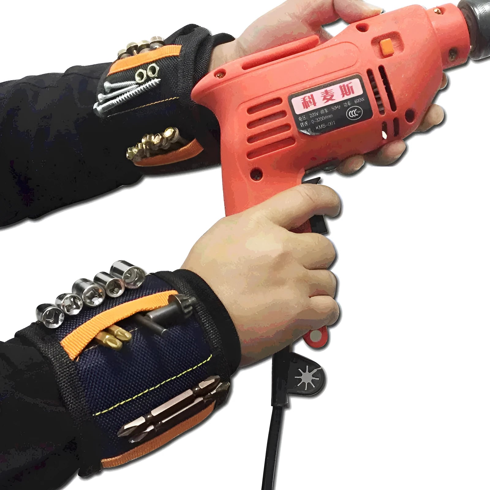 Magnetic tool wristband with Velcro strap and 15 grid pockets for home decoration and electrical work