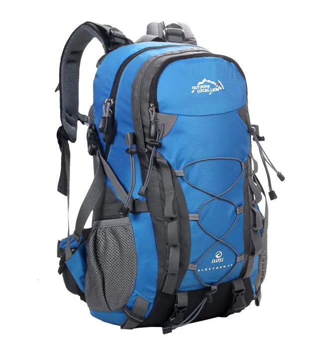 Green leisure sports backpack showing 32cm width, 50cm height dimensions with polyester construction for outdoor activities