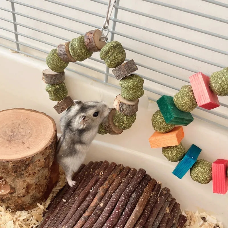 61g hamster toy with applewood straw ball ring for small pets dental health