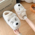 Grey and white ankle wrap cotton slippers with plush upper and non-slip sole.