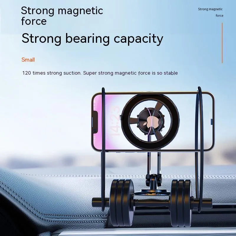 All-metal magnetic car phone holder in black with magnetic rings and adhesives