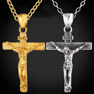 Unisex 60cm keel chain necklace with alloy cross or flower basket pendant in silver or gold