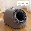 Grey fleece-lined closed cat nest sleeping bag showing enclosed design and soft cloth exterior