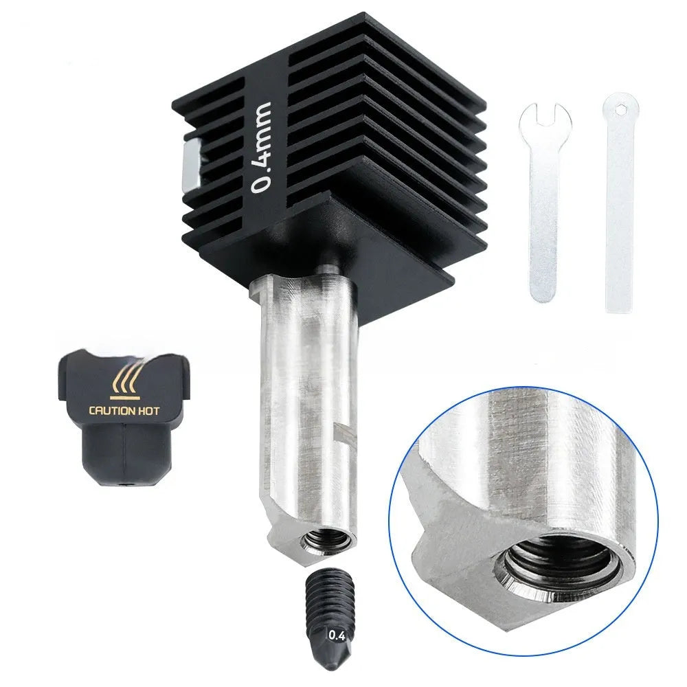 Hardened steel hot end nozzle assembly for Bambu Lab A1 Mini 3D printer with black silicone sleeve