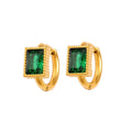 Square geometric stainless steel earrings with round zircon accents in white, black, or green electroplated finish
