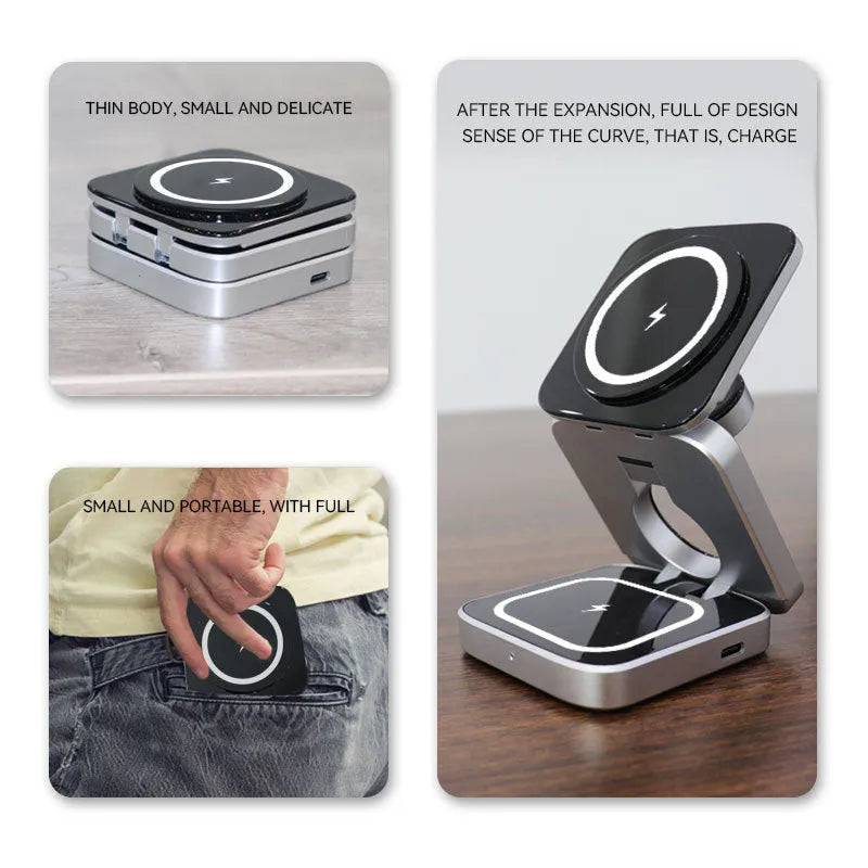 Folding wireless charging bracket with magnetic ring for Apple, Samsung, and Google Pixel Watch devices