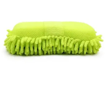 Silver green car wash sponge measuring 14x25cm with microfiber chenille texture for vehicle cleaning