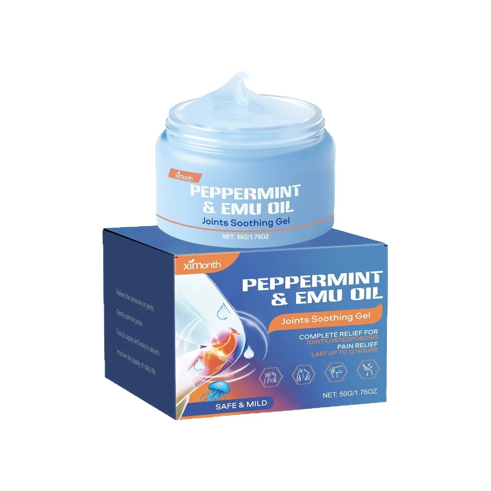 50g tube of joint soothing gel with menthol, mint leaf and emu oil.