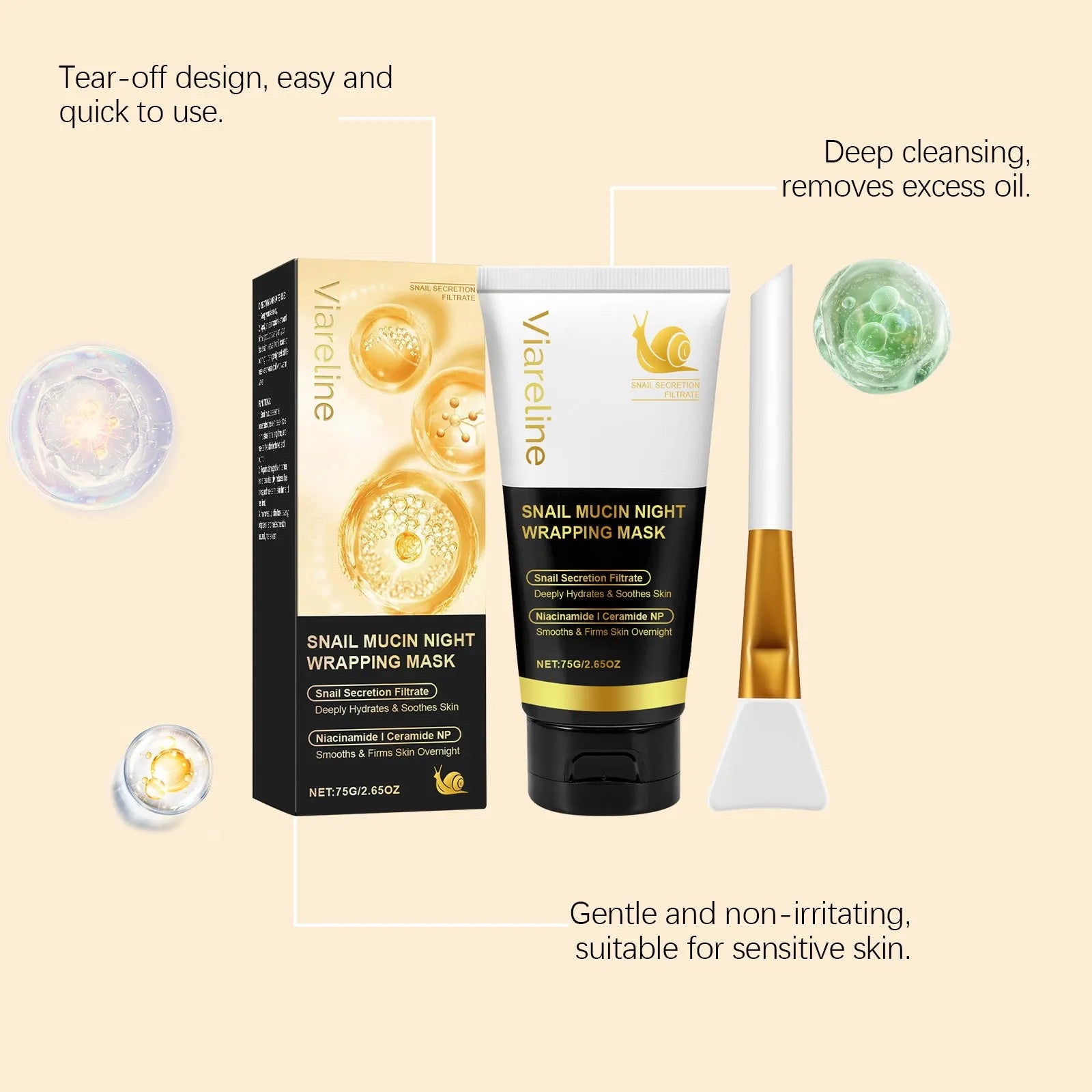 Turmeric Sleep Mask jar with application brush, 4.6x4.6x14.2cm set for overnight hydrating exfoliating treatment