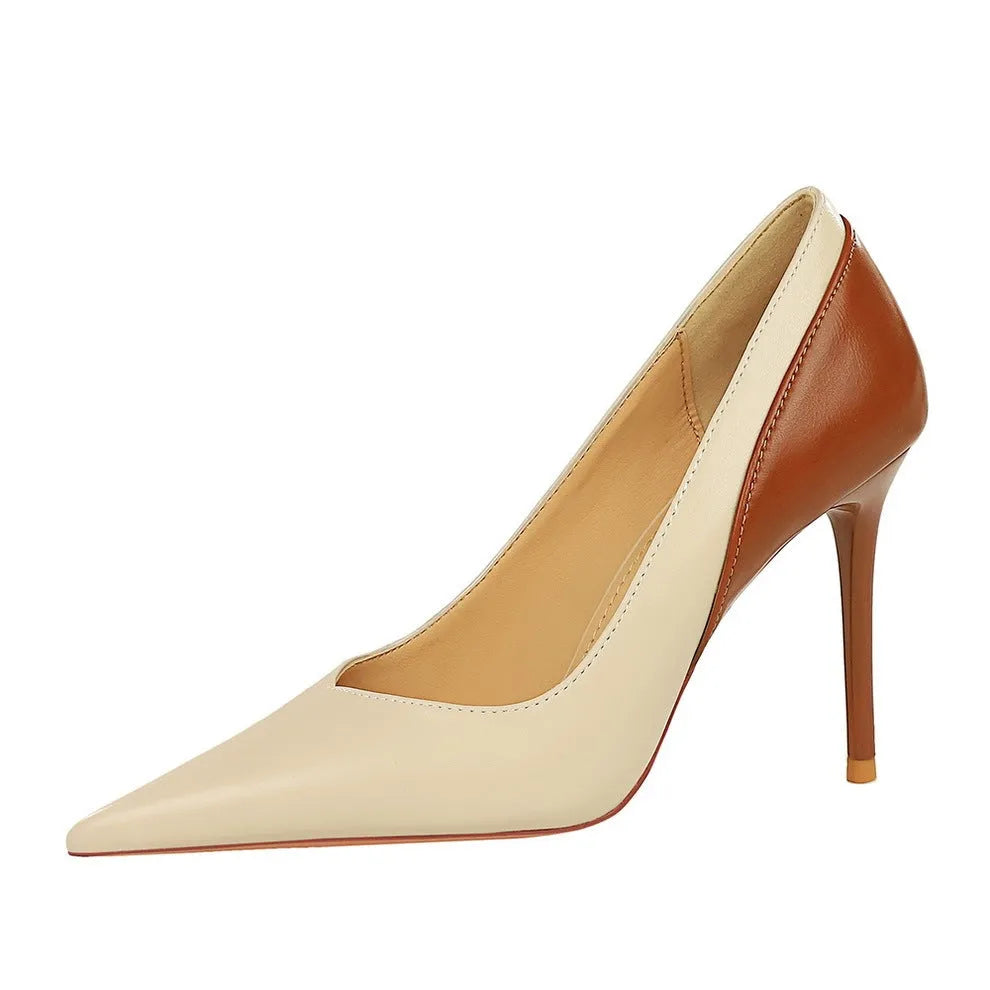 Retro style women's pointed toe stiletto heel pumps with super high heels for banquet wear