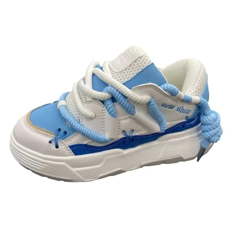 Women's grey clunky sneakers with 6-8cm heel, microfiber upper, and rubber sole for hiking, front tie-up design