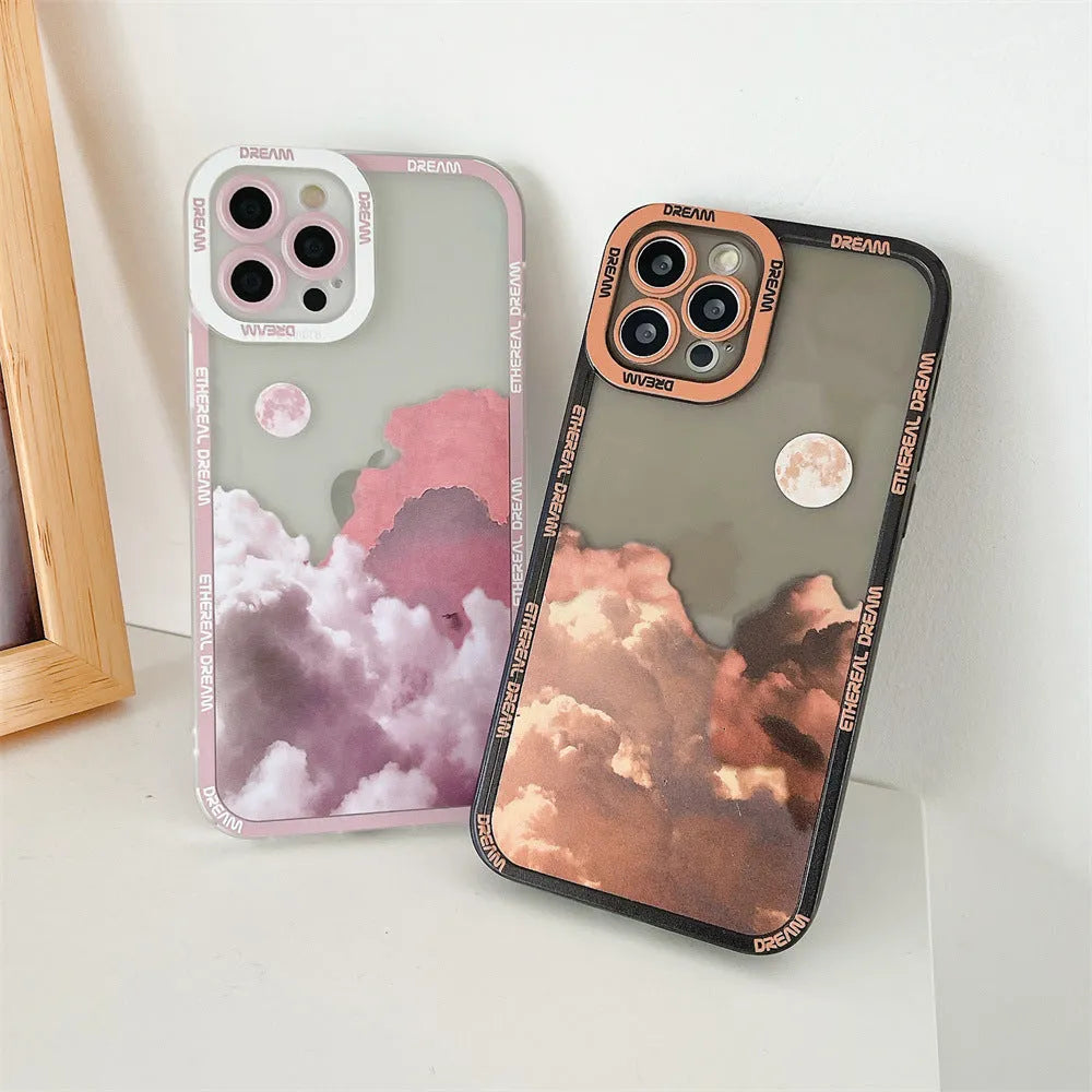 Sunset clouds design TPU protective case for iPhone in orange, pink, and blue colour options