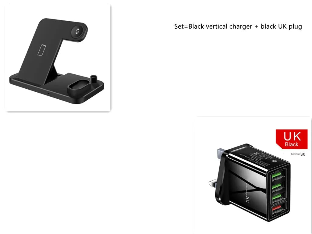 4-in-1 wireless charging station with adjustable magnetic plate, charging phone, Apple Watch, AirPods, and Apple Pencil