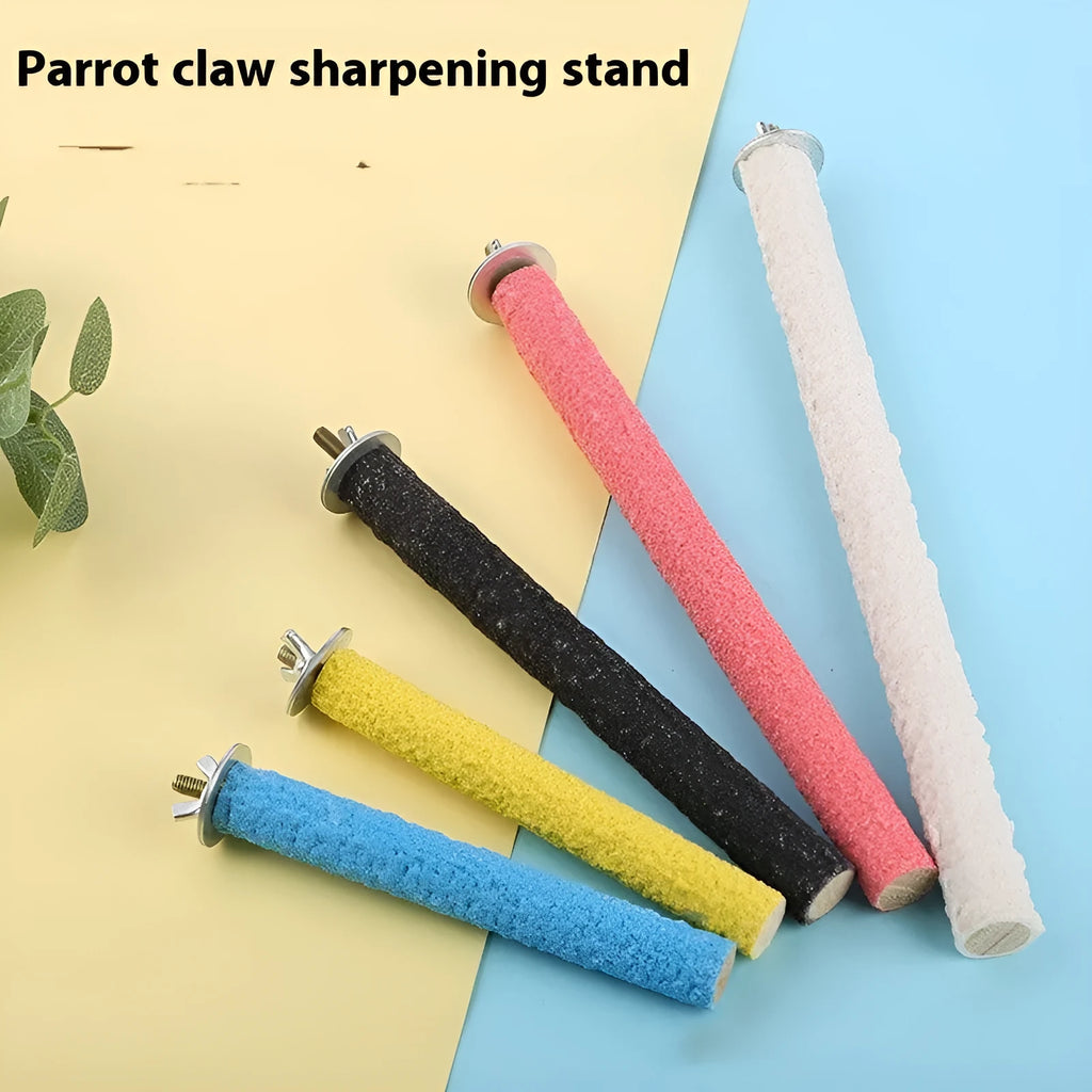 Frosted solid wood bird stand rod in 12cm, 15cm or 20cm, shown in black, blue, pink, white or yellow