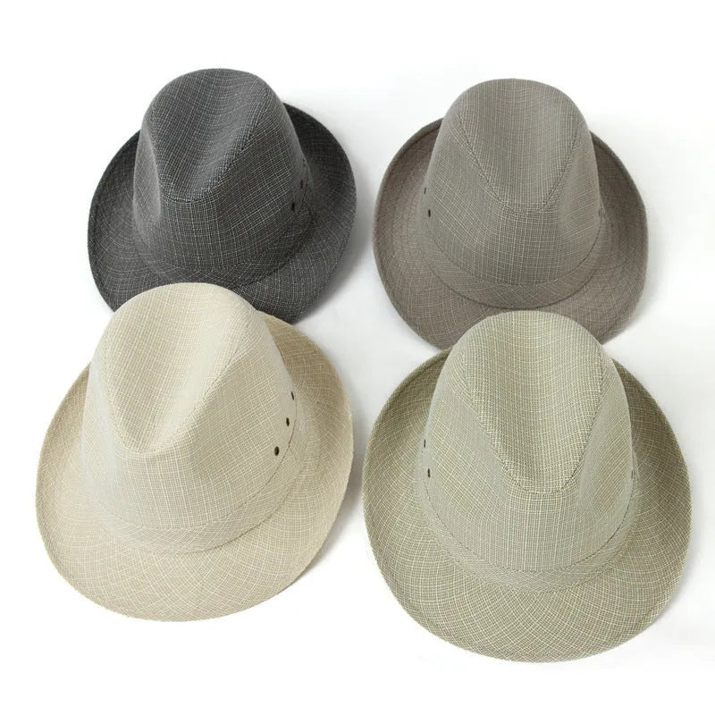 Structured fedora hat for men in thickened suit material, shown in classic colour options