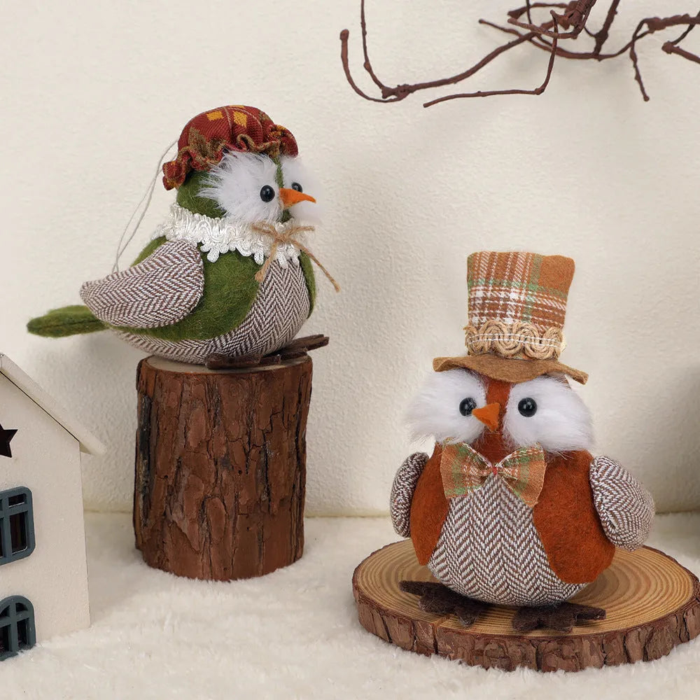 Handcrafted owl pendant ornament with harvest design for Thanksgiving window or desktop display
