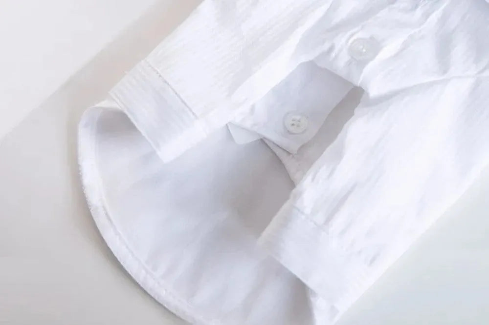 White formal autumn and winter pet shirt for dogs and cats, sizes 2XS to 3XL, cloth and shirt lining